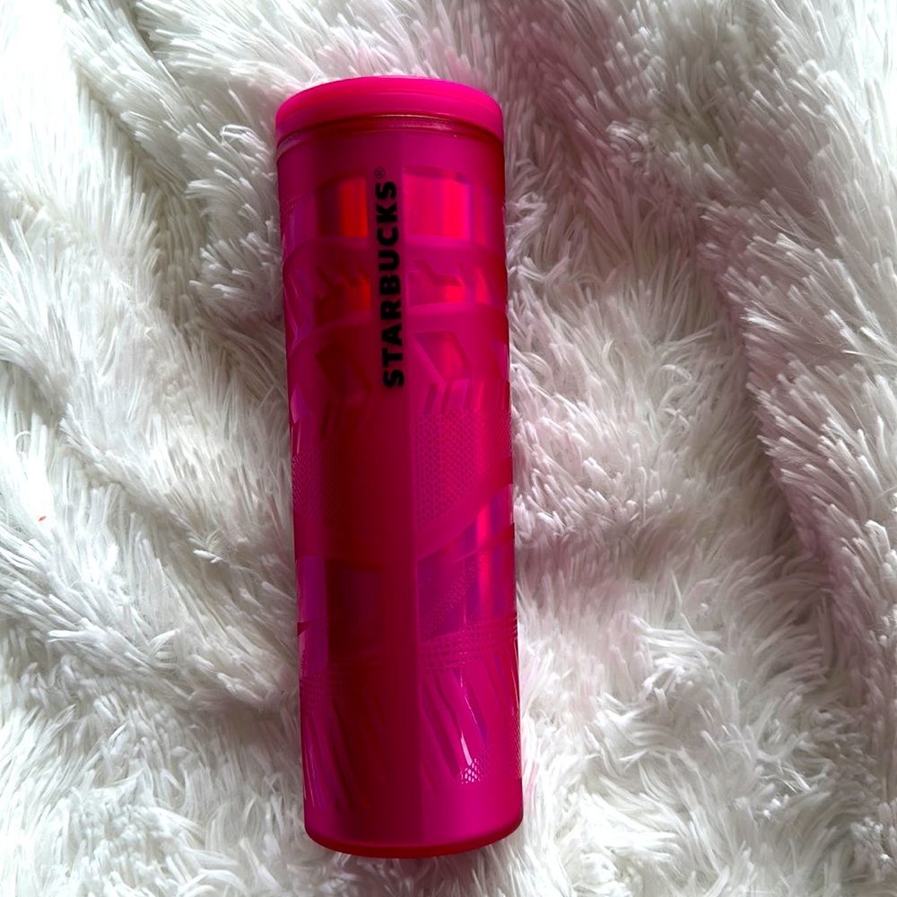 Starbucks 2021 Holiday Iridescent pink! Cold drink Tumbler with sliding lid! NEW